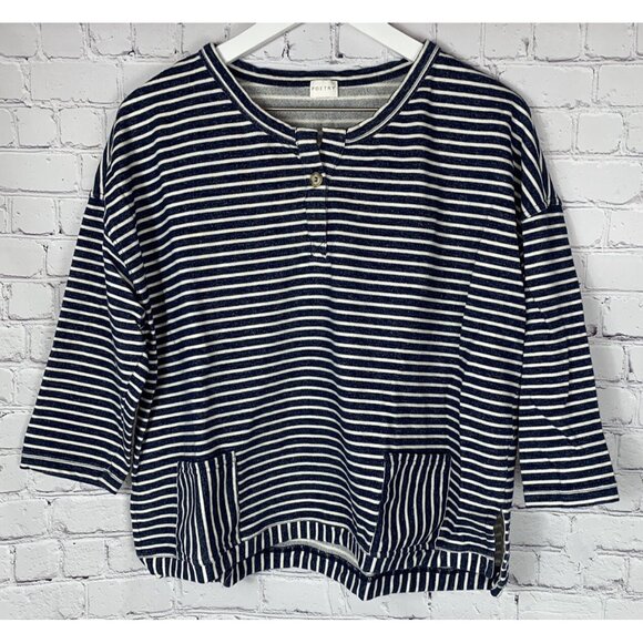 POETRY Womens' Navy Blue White Striped Henley Sweatshirt Size US 12 - Picture 1 of 8